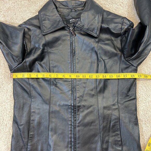 New York & Company Jacket Women's M Black Genuine Leather Coat Lined Full Zip - Picture 7 of 9